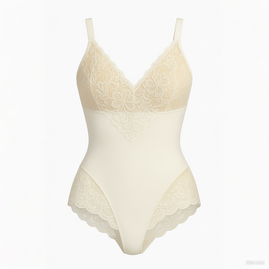 Sexy Lace V-Neck Tummy Control Backless Thong Bodysuit